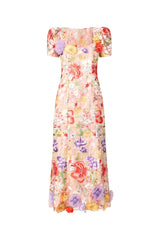 trista multicolor Square Neck backless Mesh Embroidered Fishtail maxi Dress