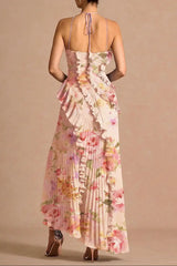 marcia Bouquet Floral ruffle trim pleated Maxi Dress