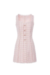 ophelia Pink square neck Tweed Trim mini Dress