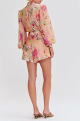 orange jenny floral printed shirt shorts set
