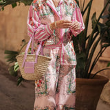 liz multicolor Linen shirt cardigan long-sleeved set