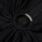 BLACK V NECK SPLIT THIGH MAXI DRESS