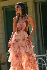 gloria sunset butterfly ruffle layer maxi dress