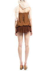 brown 3d Butterfly Fishbone Tunic Top Mini skirt Set