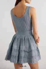 ribbed pointelle knit mini dress in blue