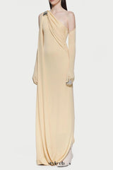 xaviera one-shoulder pleated backless maxi dress in yellow