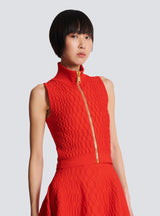 candance Sleeveless plaid Knit Top skirt set in red