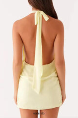 pale yellow Beach Halter Neck Mini Dress