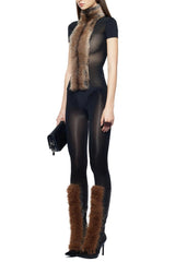 elma furry embellished Turtleneck Bodysuit in black