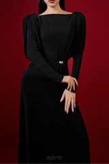 beryl pleated Knitted Fabric Maxi Dress in black