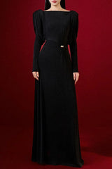 beryl pleated Knitted Fabric Maxi Dress in black