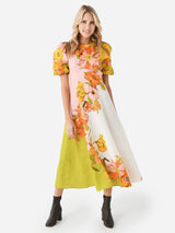 linda puff sleeve floral print maxi dress in yellow