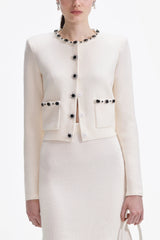 virginia Cream Embellished Cardigan skirt set