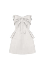 White Bow embellished strapless Mini Dress