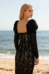 wendy square neck lace maxi dress in black