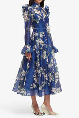 floral print Butterfly Sleeve maxi Dress - Midnight blue