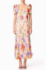 trista multicolor Square Neck backless Mesh Embroidered Fishtail maxi Dress