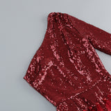 ONE-SHOULDER FEATHER SEQUINS MINI DRESS