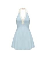 halter backless knit mini dress in blue