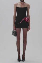 darlene Strapless Floral mini Dress in black