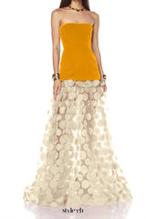 Nodin Strapless Dot Mesh Maxi Dress in orange