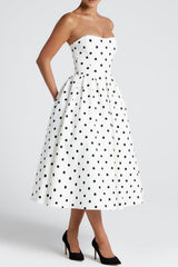 Edith Midi Dress - Black Polka Dot Print