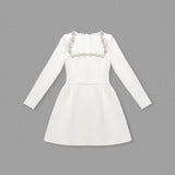 JEWEL-EMBELLISHED TRIM MINI DRESS IN WHITE