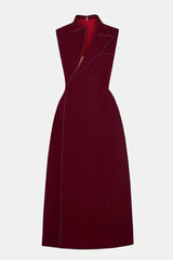 asymmetric collar blazer midi dress in red
