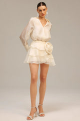 anna Wrap V-Neck Organza Shirt mini dress in apricot