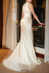 giselle flower embellished sleeveless lace maxi dress in white