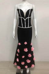 Floral embellished Strapless Maxi Dress in Black
