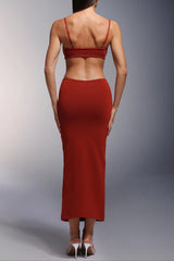 Deep-V Diamond Tassels Bandage Maxi Dress in red