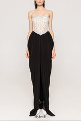 sharon Lace Beaded embellished Strapless Maxi Dress in black