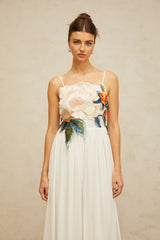 joann Appliqué Camellia Floral Maxi Dress in white