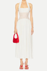 hilary Halter Neck Ruffle Maxi Dress in white