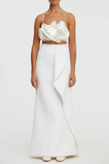 Irregular ruffle fishtail skirt in ivory