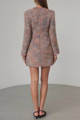 xylia bow v-neck long sleeve mini dress in multicolor