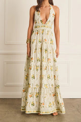 Valencia Jacinta floral print Maxi Dress in yellow
