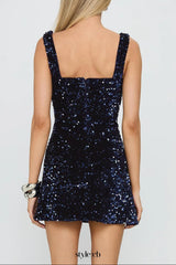poppy Strapless Sequin Mini Dress in navy