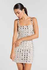 sabrina Silver rhinestone embellished mini Dress