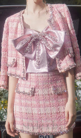 bow rhinestone two-piece set in pink