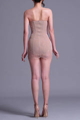 sherry Nude Cord Lace Bustier Mini dress