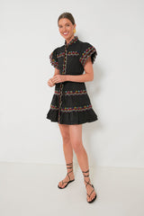 WAVY RUCHED TRIM MINI DRESS IN BLACK