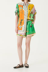 lesley Patterned Silk Shorts shirt set