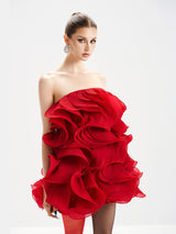 verna Multi-layered 3d pleated mini dress in red