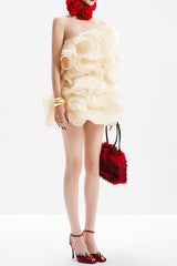 verna Multi-layered 3d pleated mini dress in beige