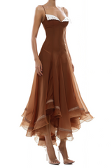 xaviera Rust Asymmetrical Midi Dress in Brown