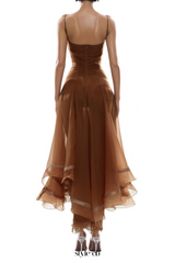 xaviera Rust Asymmetrical Midi Dress in Brown