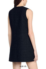 valerie sleeveless Tweed mini Dress in black