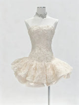 katherine Embroidered Lace Ruffle Mini Dress in pink